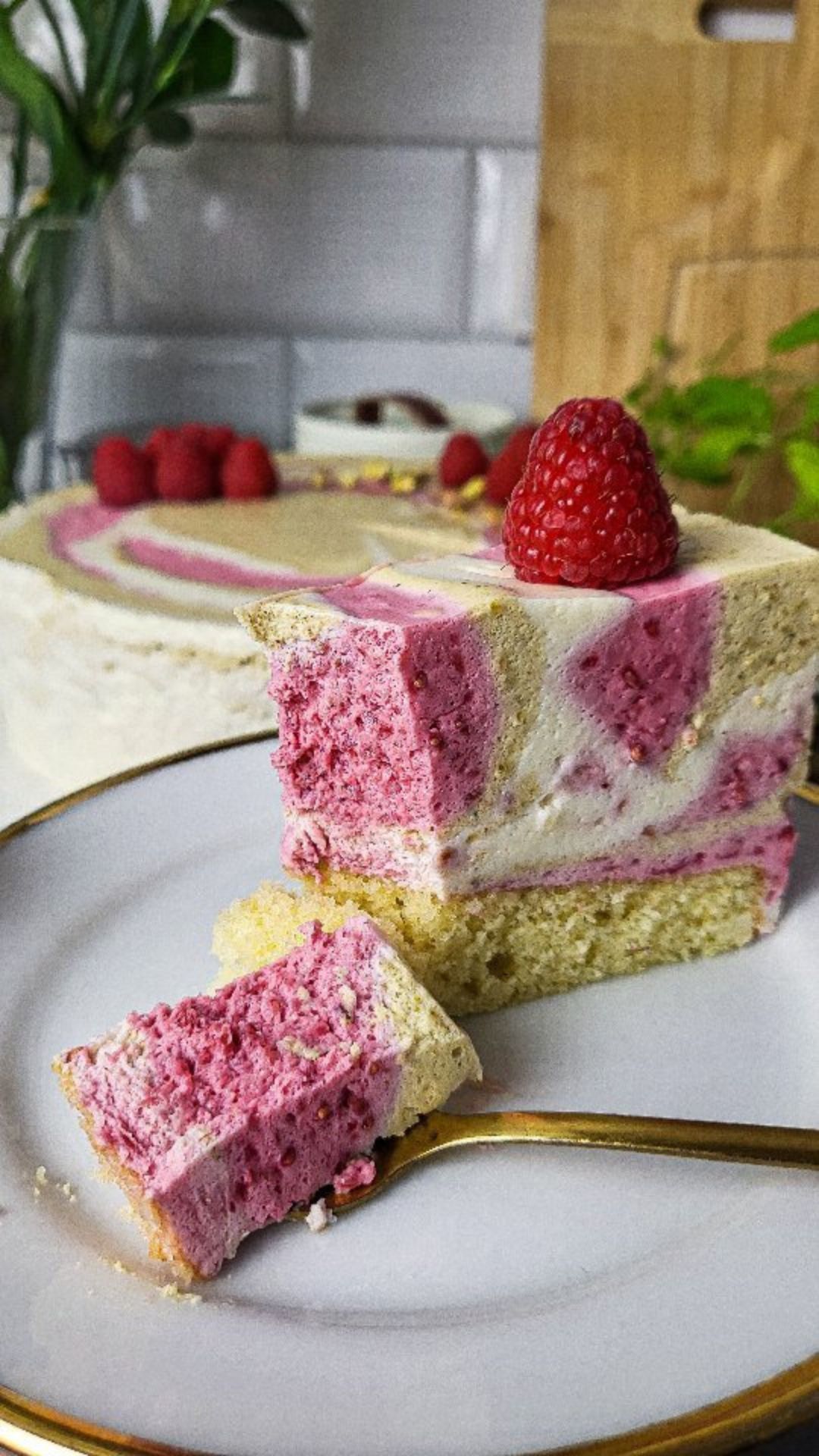 Pistachio Raspberry White Chocolate Mousse Cake