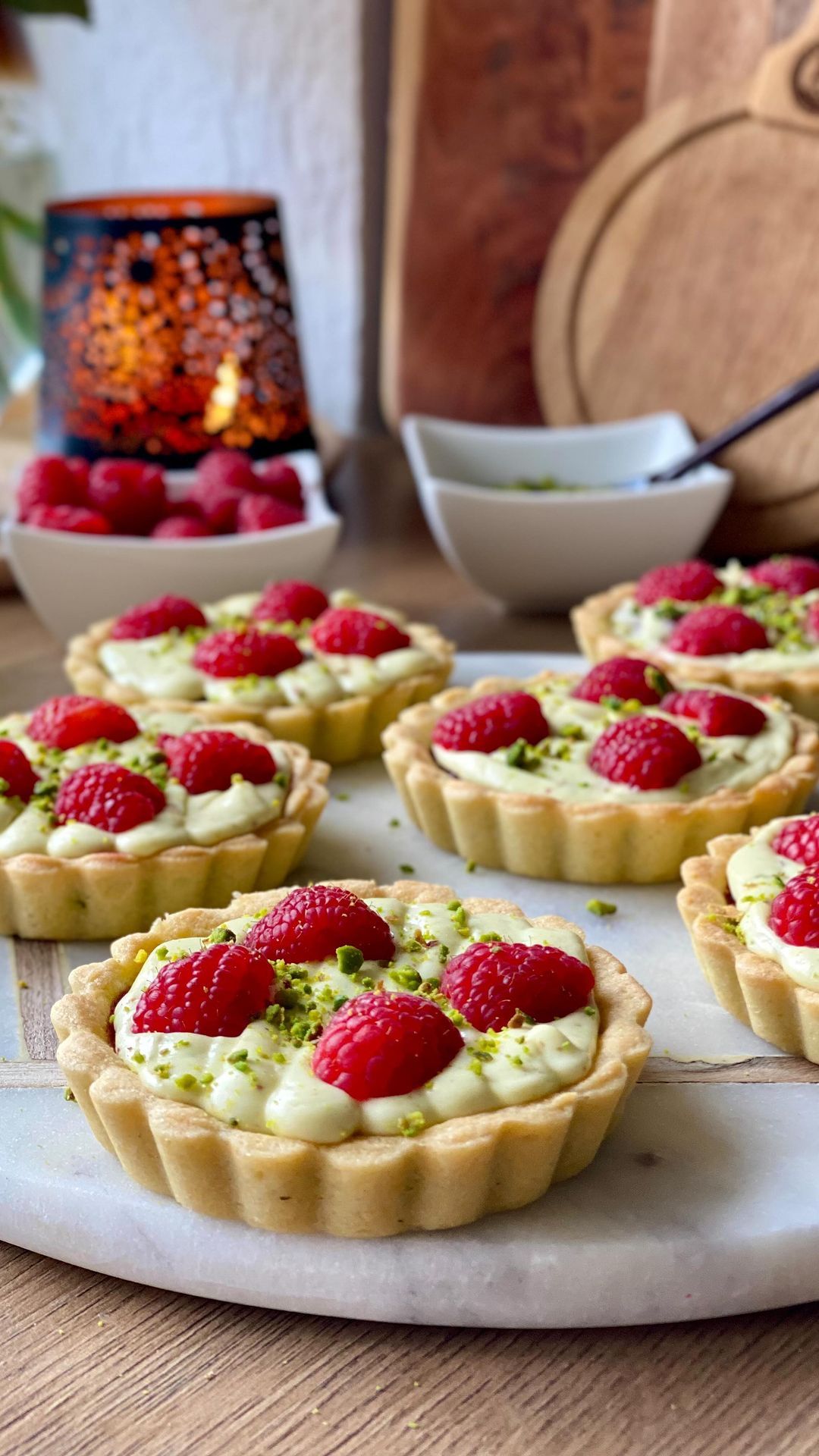 Pistachio and Raspberry Tartlets